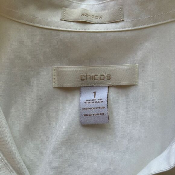 Chico's White Camp Shirt, No Iron Cotton, Size Medium - Picture 8 of 9